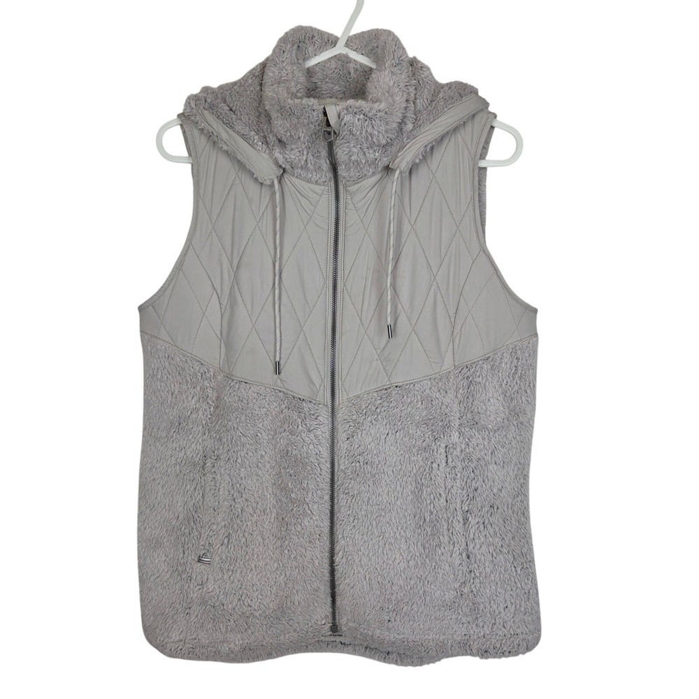 KUHL Women's Flight Vest Zip Up Fleece & Quilted Gray Removable Snap On Hood Med